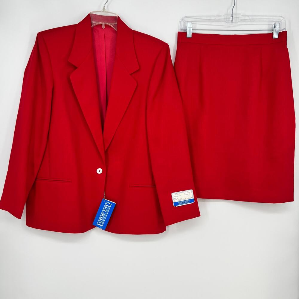Vtg Lands’ End Skirt Suit Blazer Linen Blend Women 12 Red 2PC New Old Stock USA